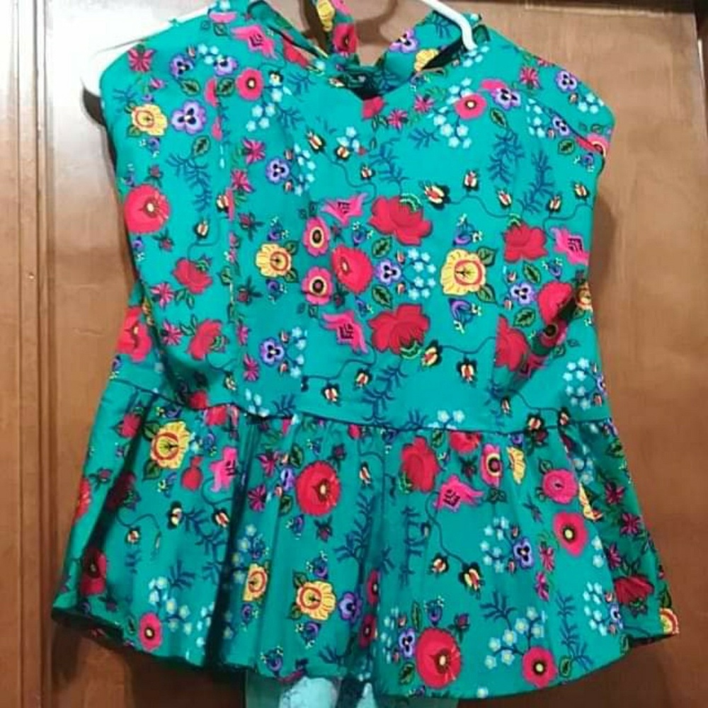 Teal floral peplum halter top